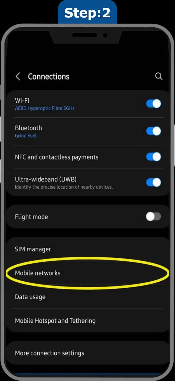Android connections screen